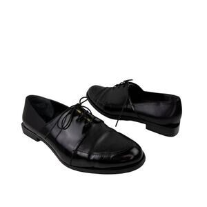 MAIYET Black Leather Gold Lace Square Heel Almond Toe Dress Oxford Shoe EU 39.5